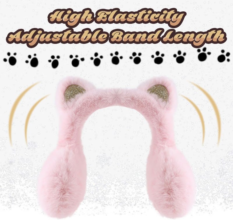Peecabe Winter Kids Earmuffs Warm Girl Ear Muffs For Toddler Kid Children Earmuff with Cat Ears Girls Ear Warmer (Light Pink) - Image 4